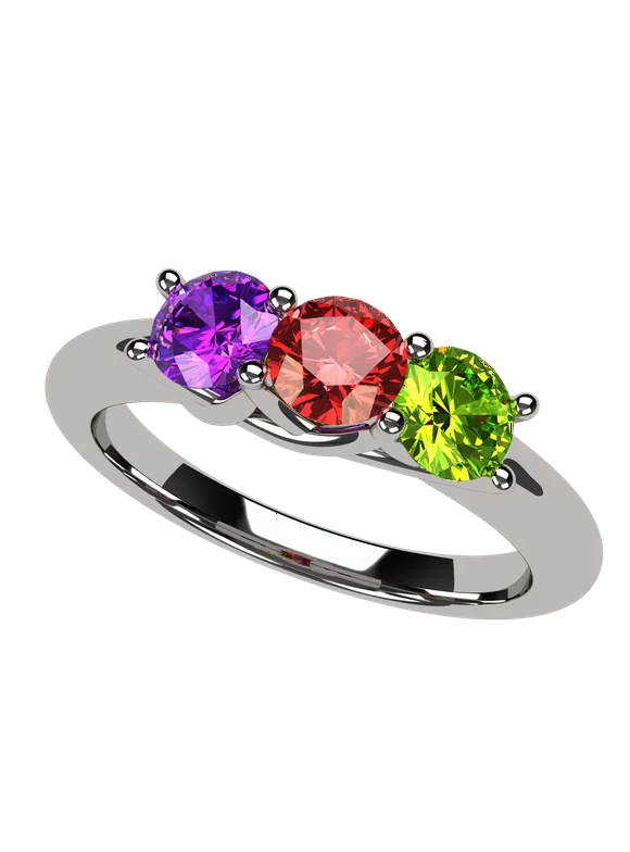 Nana Lucita 1-6 Simulated Mothers Birthstone Rings for Women - Sterling Silver, Size 6, Stone 3
