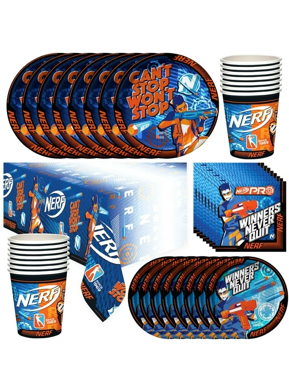 Nerf Birthday Party Supplies Tableware Deluxe Set for 16 Guests
