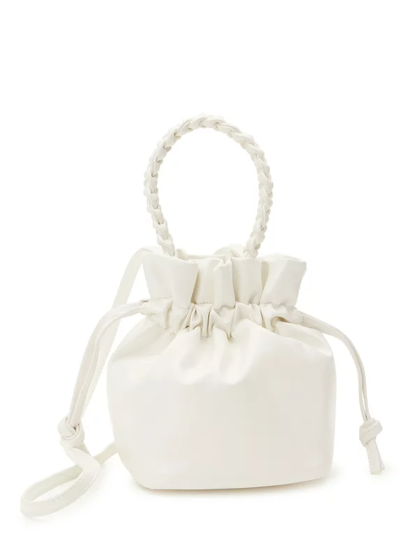No Boundaries Women's Bucket Crossbody Handbag, Pearlized White