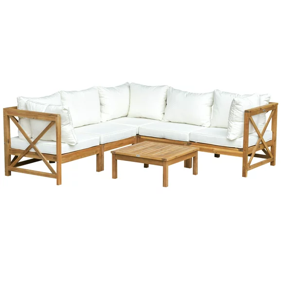 Outsunny 6-Piece Outdoor Patio Sofa Sectional Set with Modular Design, White