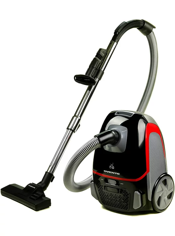 Ovente Electric Bagged Lightweight Canister Vacuum Cleaner Hard Floor and Carpet, Black ST1600B