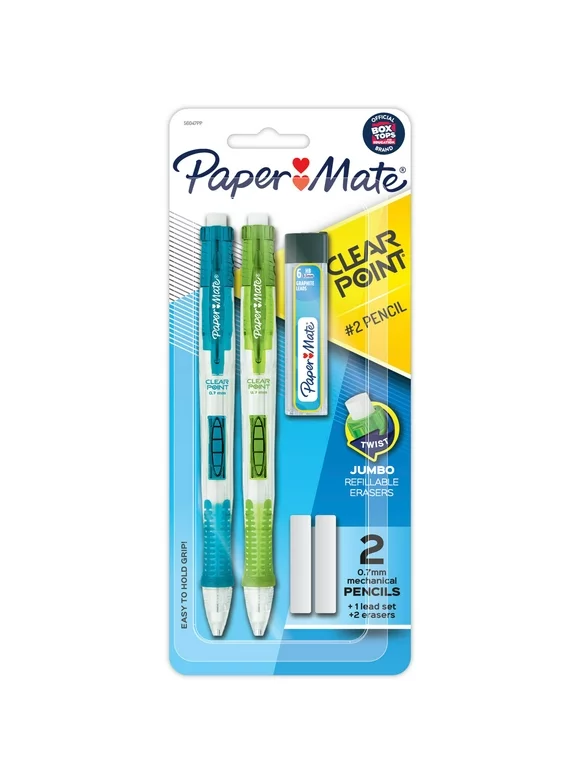 Paper Mate Clear Point Mechanical Pencils, 0.7mm, #2, Fashion Barrels, 2 Count