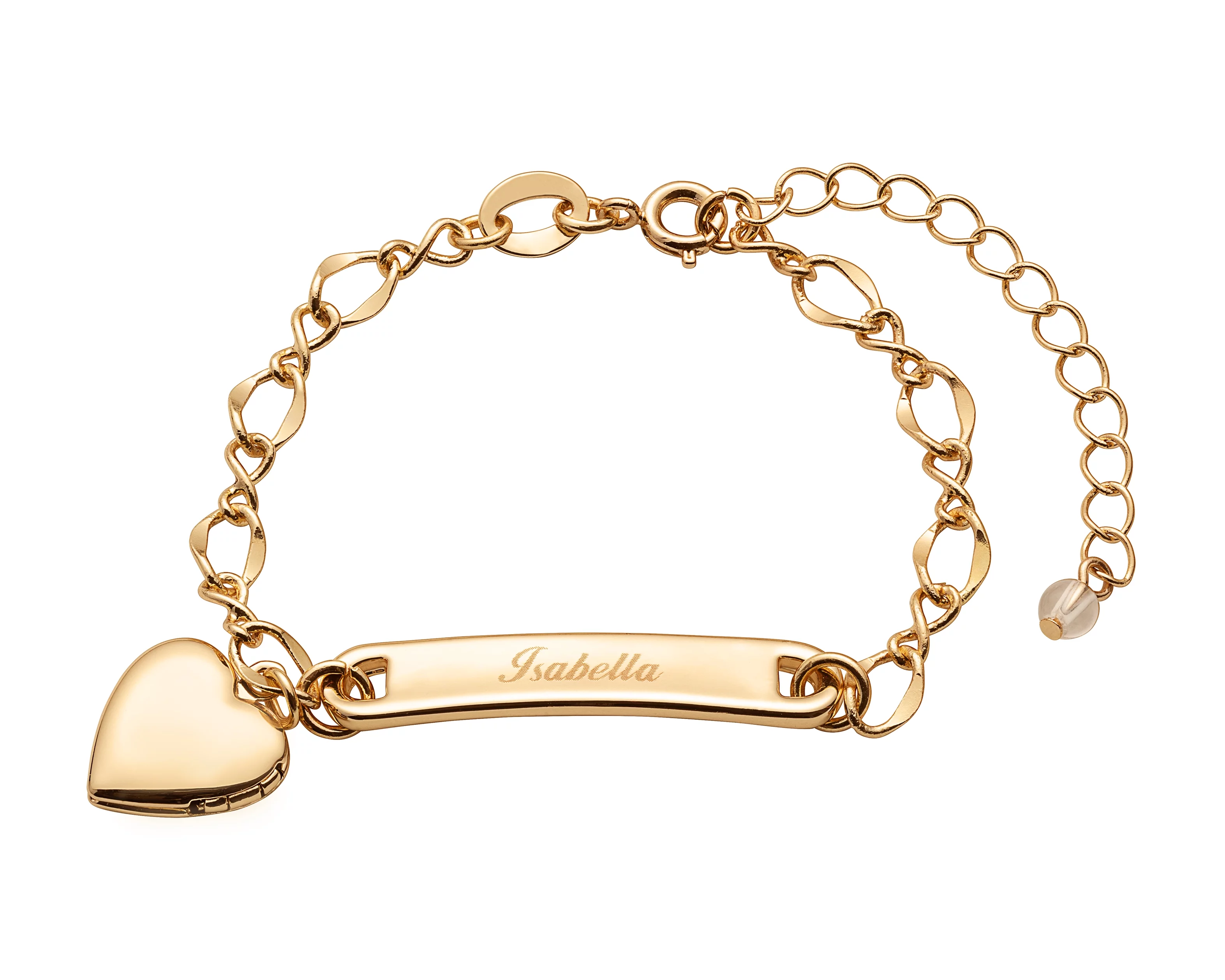Personalized Gold-Tone Girls' Heart Charm Name Bracelet, 6"+2" Ext