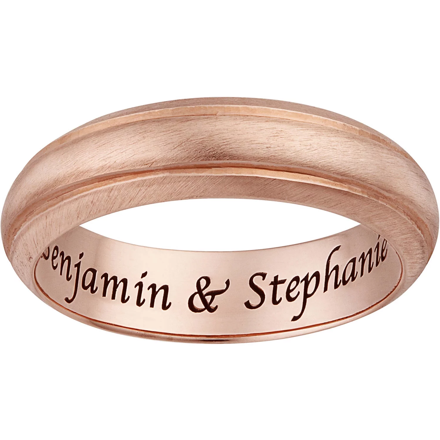 Personalized Rose Gold over Sterling Silver Inside Engraved Satin Band