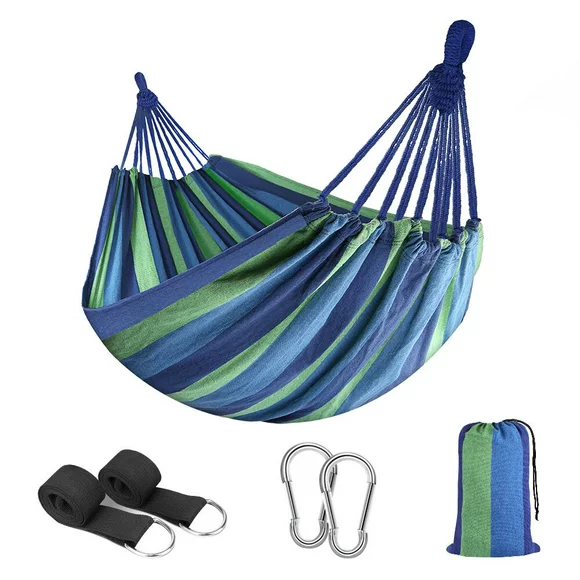 QUANFENG QF Hammock 2-Person Canvas Cotton Portable Camping Hammock, Support 440lbs, Blue