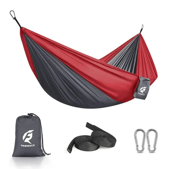 QUANFENG QF Hammock Portable Single Camping Hammock, Support 330lbs, Red/Gray