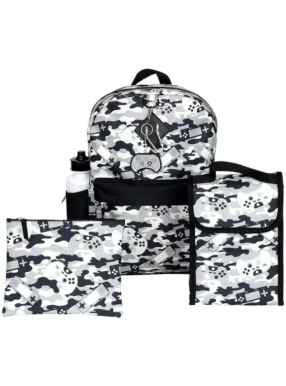 Ralme Boys Camo Gaming Backpack with Lunch Box 6 Piece 16 inch