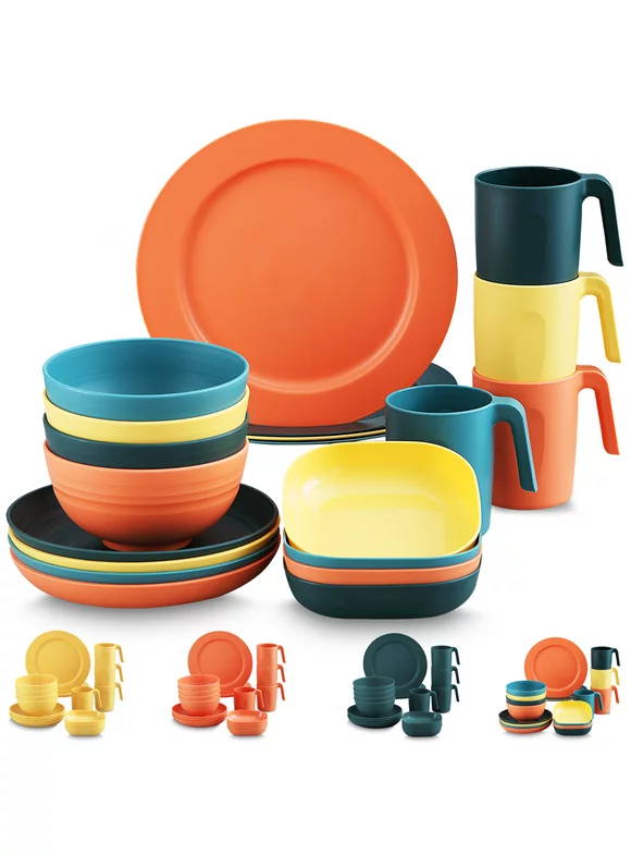ReaNea Plastic Dinnerware Set of 20 Pieces, Unbreakable and Reusable Light Weight Plates Mugs Bowls Dishes Easy to Carry and Clean BPA Free Service for 4