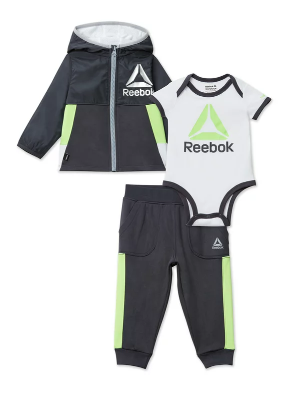 Reebok Baby Boy Hoodie, Bodysuit and Jogger Set, 3 Piece, Sizes 0/3-24 Months