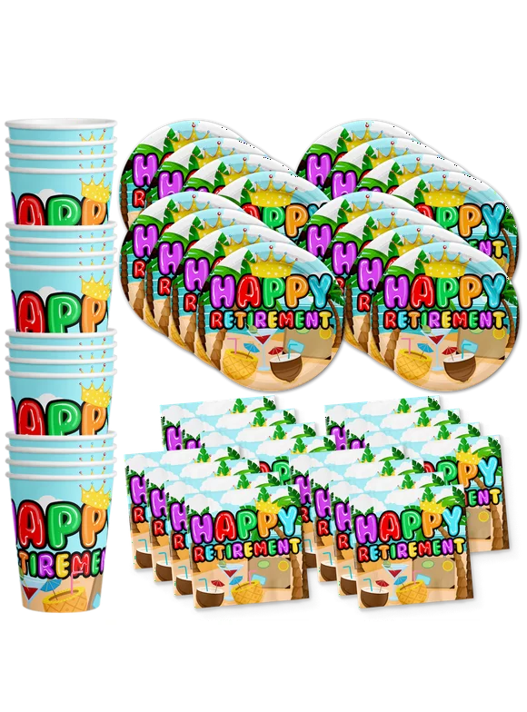 Retirement Party Supplies Set Plates Napkins Cups Tableware Kit for 16