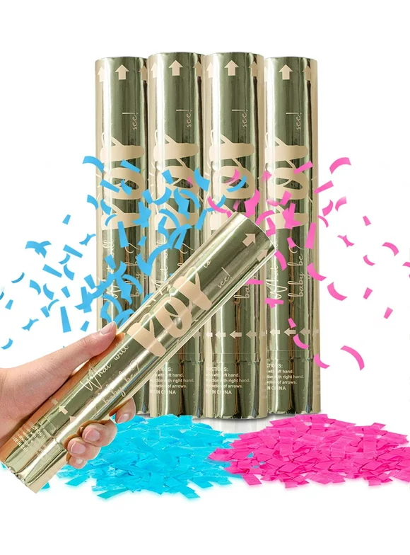 Revealations Gender Reveal Confetti Cannon, Pack of 4, Pink & Blue, Ages 0-100