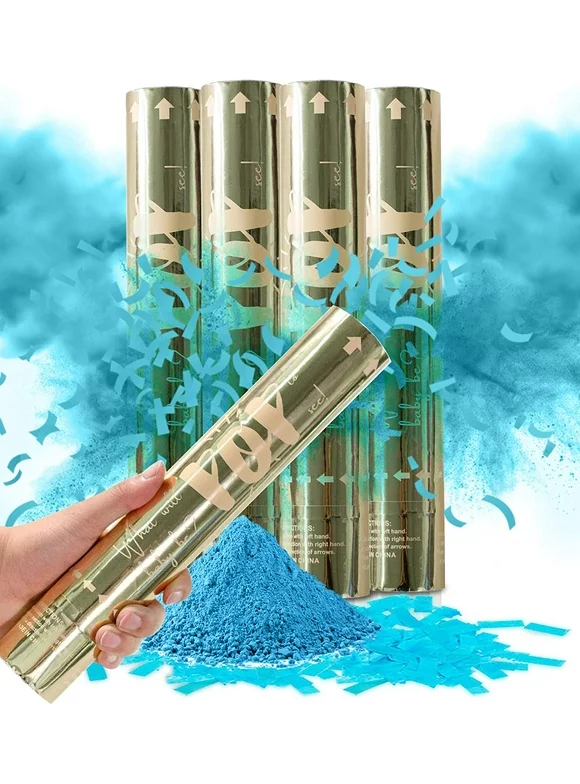 Revealations Gender Reveal Confetti Powder Cannon - Set of 4 Blue