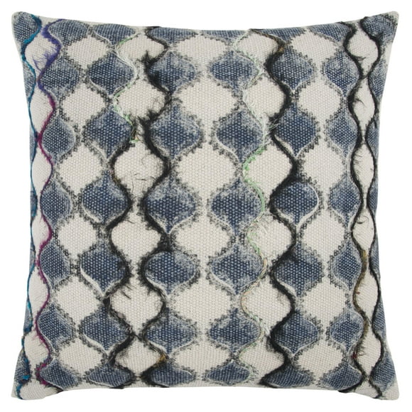 Rizzy Home Ogee Pattern With Recycled Yarn Accents Cotton Decorative Throw Pillow Cover, 20"x20", Blue/Natural