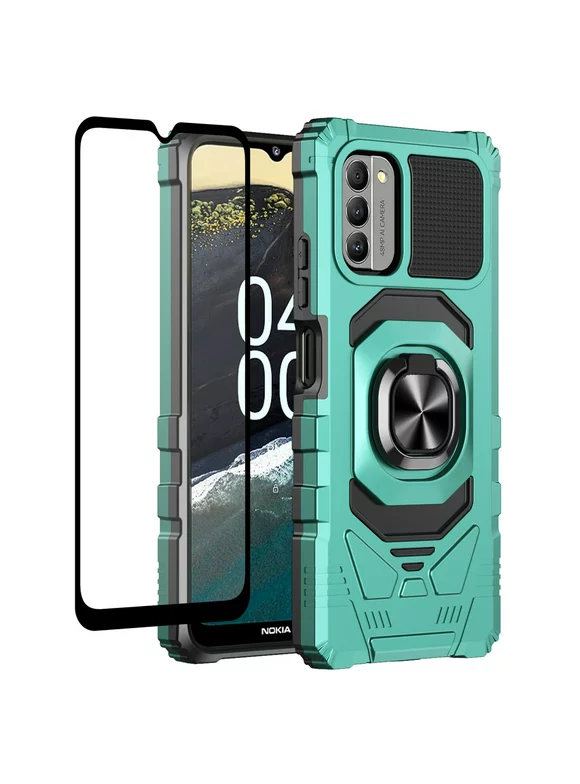 SPY Case for Nokia C300 / G100 Case with Tempered Glass Screen Protector Ring Kickstand Car Mount Shockproof Hard Phone Case Cover - Green