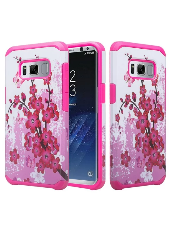 Samsung Galaxy S8 Plus Case Silicone Dual Layer Protective Shock Proof Case for Galaxy S8 Plus Phone Case Cover for Girl Women - Cherry Blossom
