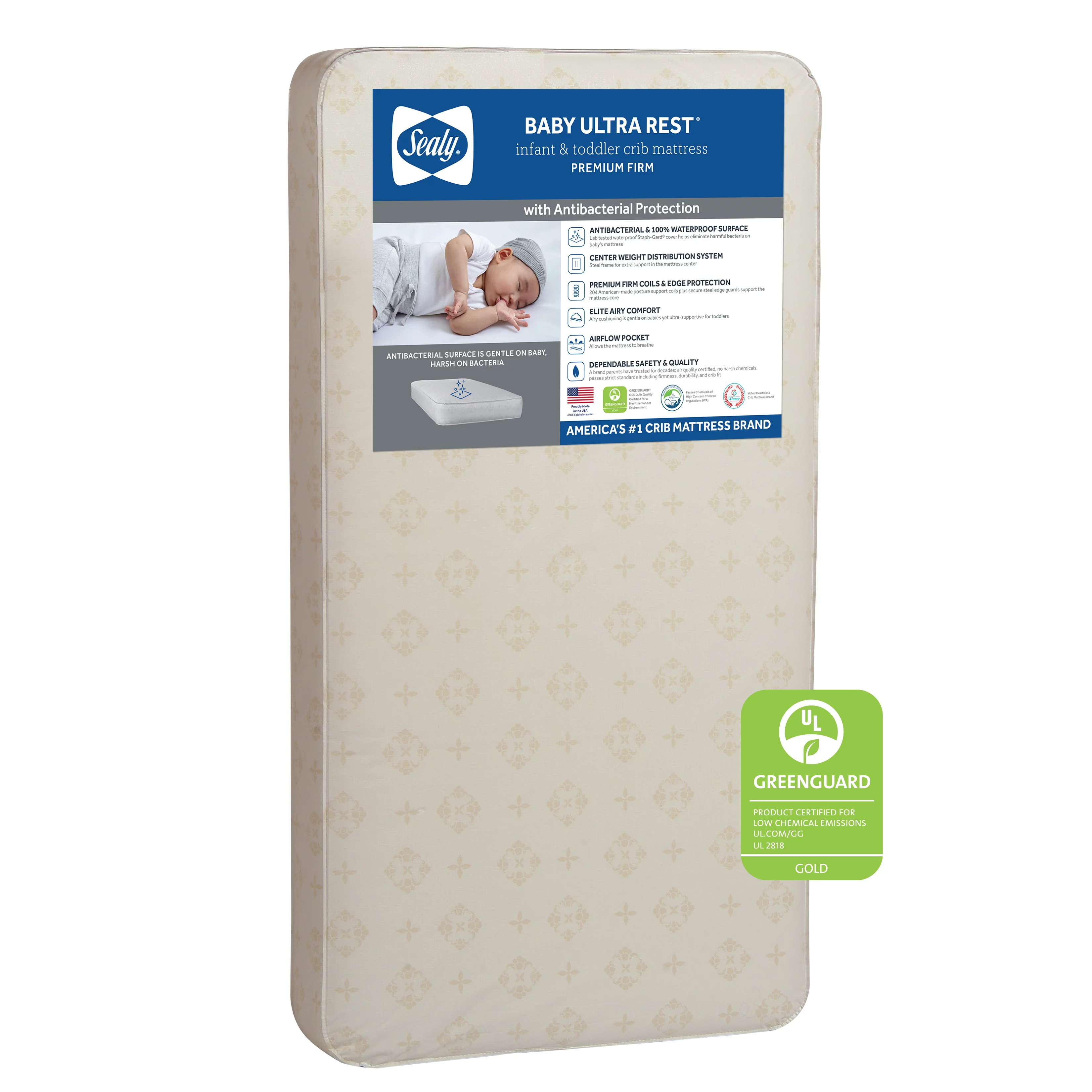 Sealy Baby Ultra Rest 2-Stage Antibacterial Baby Crib & Toddler Mattress, 204 Coil