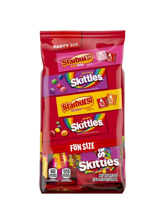 Skittles & Starburst Fun Size Chewy Candy Variety Bag, Party Size - 20.13 oz Bulk Bag