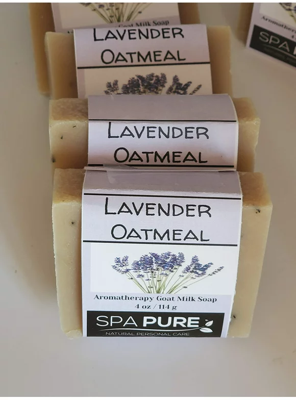 Spa Pure Aromatherapy Goatmilk Soap, Lavender Oatmeal, plant based ingredients, Lavender essential oil, all natural, 4.5 oz each (Lavender Oatmeal)