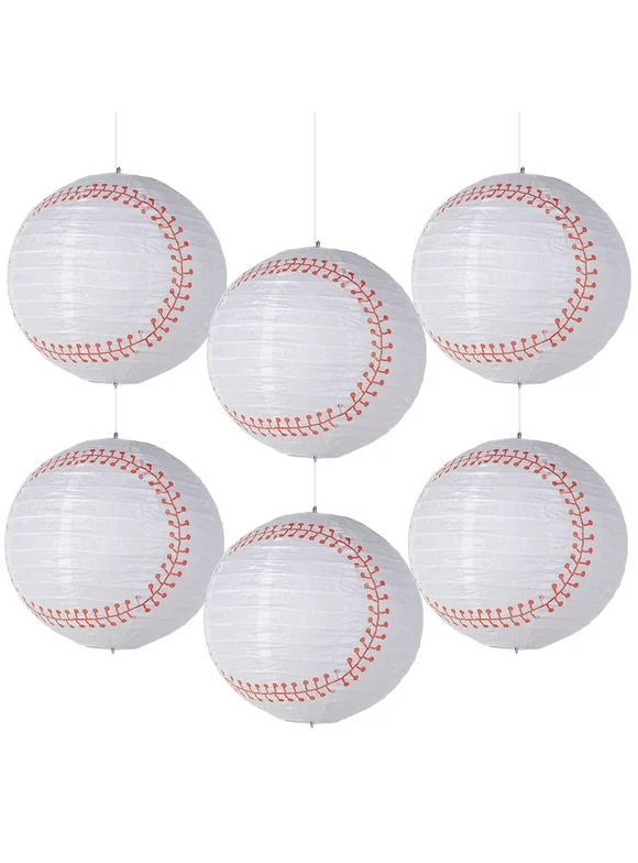 Sunbeauty 6PCS 8" Baseball Themed Party Decorations Hanging Paper Lanterns for Sports Birthday Supplies