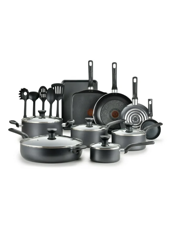 T-fal Easy Care, 20 Piece Non-Stick Pots and Pans Cookware Set, Grey