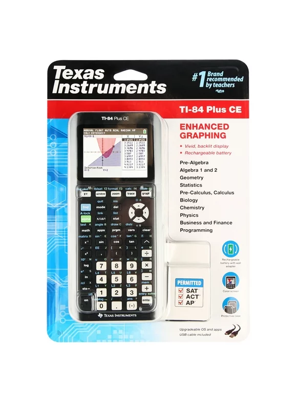 Texas Instruments Ti-84 Plus CE Graphing Calculator, Black, 7.5 inch