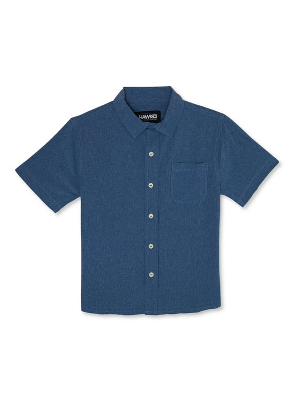 Tony Hawk Boys Short Sleeve Hybrid Button-Up Shirt, Sizes 4-16