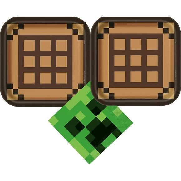 Unique Minecraft Party Supplies Bundle with Dinner Plates and Napkins for 16 Guests