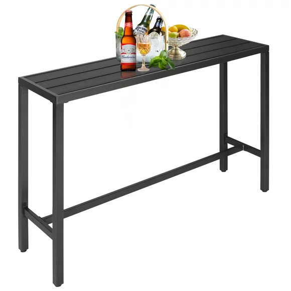Veikous 47'' Patio Bar Table w/ Steel Frame, Crossbar and Adjustable Foot, Black