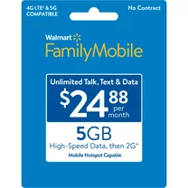 Daily Saves Family Mobile $24.88 Unlimited Monthly Prepaid Plan (5GB at High Speed, then 2G*) e-PIN Top Up (Email Delivery)