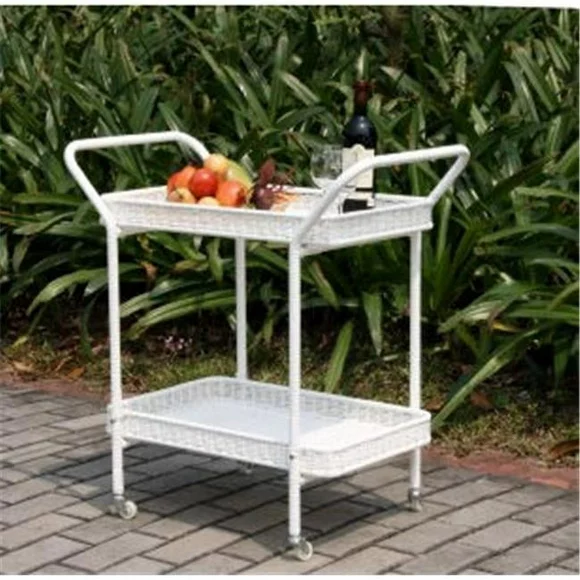 Wicker Lane ORI002-B Outdoor White Wicker Patio Furniture Serving Cart