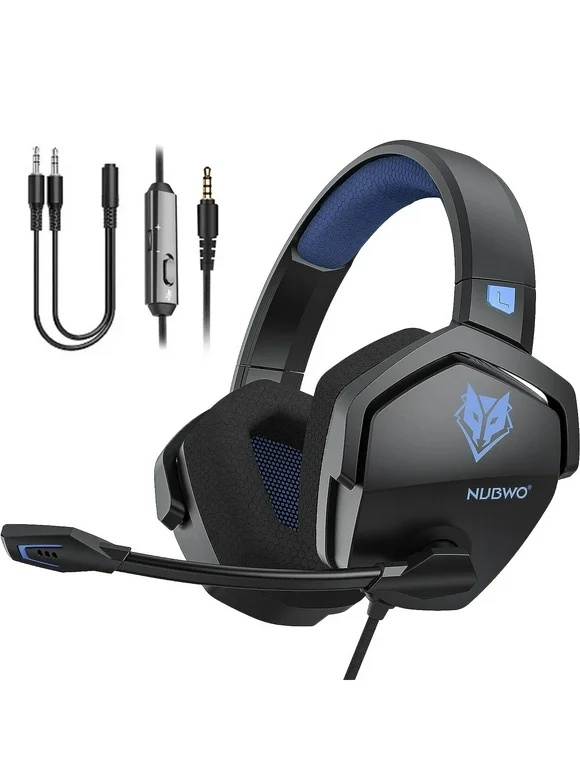Wired Gaming Headset with Microphone – Blue Over-Ear Game Headphone with Cord for PS5, PS4, Xbox One, Switch, Computer, PC, Laptop, and Mac,