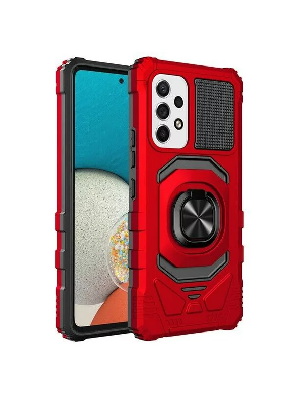 Wydan Case for Samsung Galaxy A03S Case [Military Grade] Ring Car Mount KickHybrid Stand Shockproof Hard Magnetic Slim Hybrid Stand Heavy Duty Case - Red